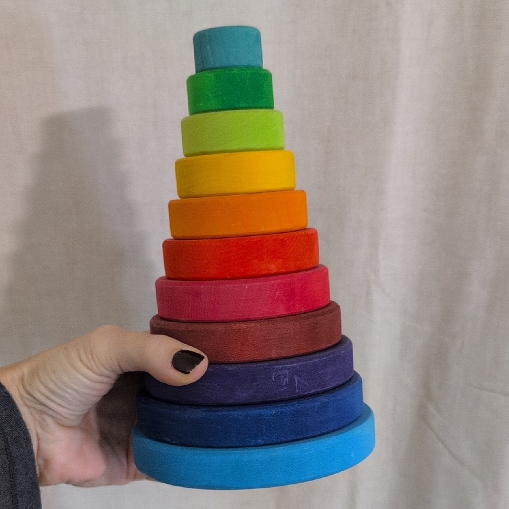 Wooden Rainbow Stacking Rings Toy - Multicolor